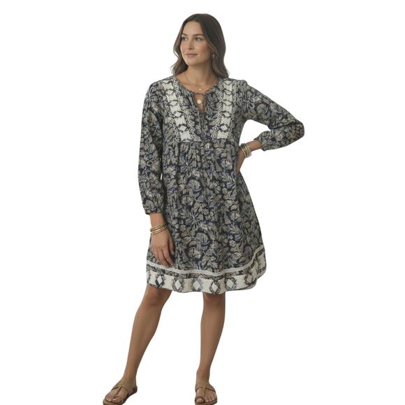 Lucky Brand Blue Tan White Crochet Accent Sleeveless Lined Dress Size M EUC - Picture 10 of 10